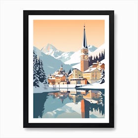 Vintage Winter Travel Illustration St Moritz Switzerland 2 Art Print