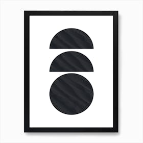 Three Black Half and Full Circles Abstract Art Print