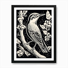 B&W Bird Linocut Woodpecker 3 Art Print
