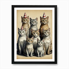 Family Of Cats With Party Hats Art Print