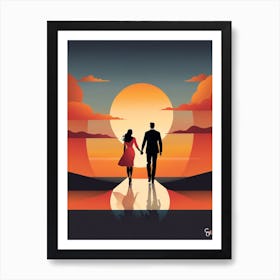 Couple Holding Hands At Sunset Art Print