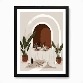 Table Setting With Potted Plants Art Print