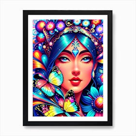 Psychedelic Girl With Butterflies Poster