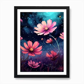 Cosmos Wildflower With Starry Sky, South Western Style (4) Art Print
