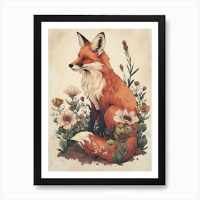 Amazing Red Fox With Flowers 6 Art Print