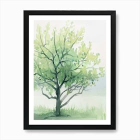 Plum Tree Atmospheric Watercolour Painting 4 Art Print