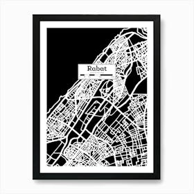 Rabat City Map — Hand-drawn map, vector black map Art Print