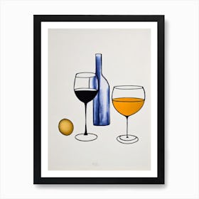 Gewürztraminer Picasso Line Drawing Cocktail Poster Art Print