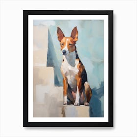 Basenji Dog, Painting In Light Teal And Brown 2 Art Print