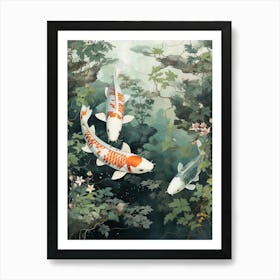 Koi Fish Watercolour With Botanicals 2 Art Print