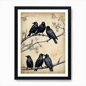 Crows On A Branch Art Print