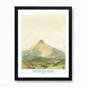 Mount Katahdin Usa Color Line Drawing 2 Poster Art Print