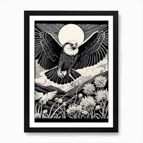 B&W Bird Linocut Osprey 3 Art Print