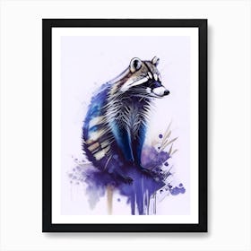 Blue Abstract Raccoon Watercolour Art Print