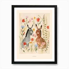 Folksy Floral Animal Drawing Donkey 4 Poster Art Print