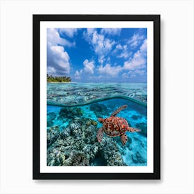 Turtle Swimming In The Ocean Art Print