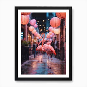 Pink Flamingos and lanterns  Art Print