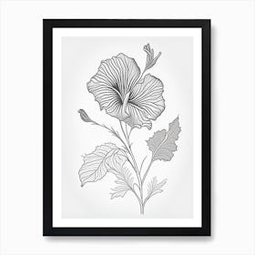 Hibiscus Herb William Morris Inspired Line Drawing 2 Art Print