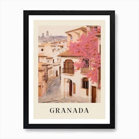 Granada Spain 3 Vintage Pink Travel Illustration Poster Art Print