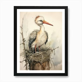 Storybook Animal Watercolour Stork 4 Art Print
