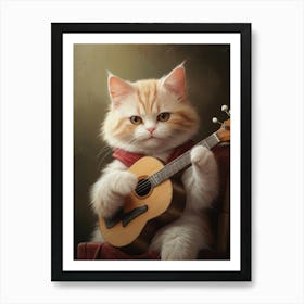 Vintage Cat Playing Guitar Art Print