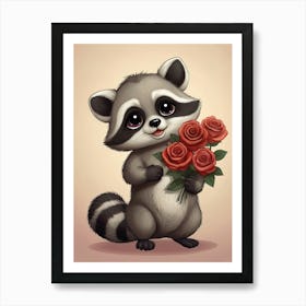 Raccoon With Roses Art Print