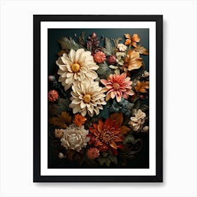 Flowers On A Dark Background 1 Art Print