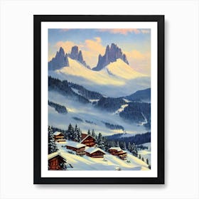 Selva Val Gardena, Italy Ski Resort Vintage Landscape 2 Skiing Poster Art Print