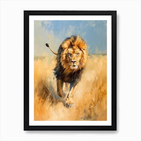 African Lion Hunting Acrylic Painting 3 Art Print