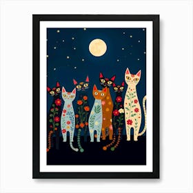 Cats In The Moonlight 1 Art Print