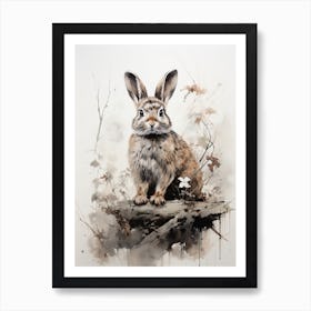 Rabbit, Japanese Brush Painting, Ukiyo E, Minimal 4 Art Print