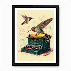 Hummingbirds On Typewriter Art Print