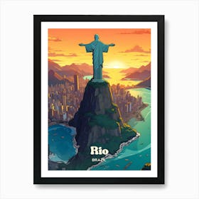 Rio Brazil Statue Modern Travel Illustration Art Print