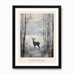 Vintage Winter Animal Painting Poster Black Tailed Deer 1 Art Print