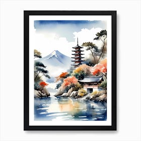 Japanese Landscape Watercolor Painting (23) 1 Art Print