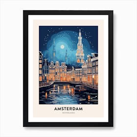 Winter Night  Travel Poster Amsterdam Netherlands 3 Art Print