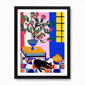 A Painting Of A Still Life Of A Freesia With A Cat In The Style Of Matisse 2 Art Print