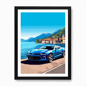 A Chevrolet Camaro In The Lake Como Italy Illustration 4 Art Print