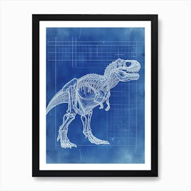 T Rex Skeleton Blue Print Inspired Art Print