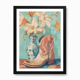 Cowboy Boots And Flowers Art Print