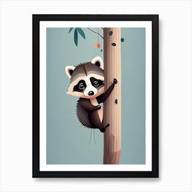 Cute Raccoon Climbing Up Tree Art Print