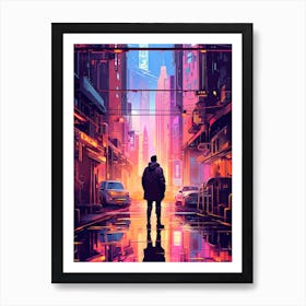 Neon city street art Art Print