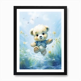 Diving Teddy Bear Painting Watercolour 3 Art Print