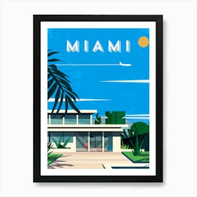 Miami, USA (Hiroshi Nagai style/pop-art style/City pop) — Retro travel minimalist poster Poster