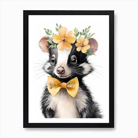 Baby Skunk Flower Crown Bowties Woodland Animal Nursery Decor (27) Art Print