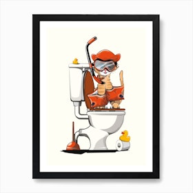 Cat Sitting On Toilet Art Print