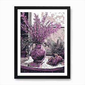 Drawing Of A Still Life Of Heather With A Cat 3 Art Print