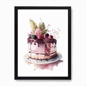 Black Forest Cake Dessert Gouache Flower Art Print
