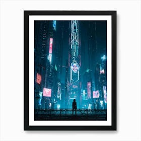 Artificial Intelligence Embodied In A Sleek Towering Structure With Neon Circuit Patterns Neon Lit (6) Art Print