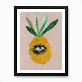 pineapple eye beige yellow green still life food fruit kitchen art surrealism modern vertical living room strange Art Print